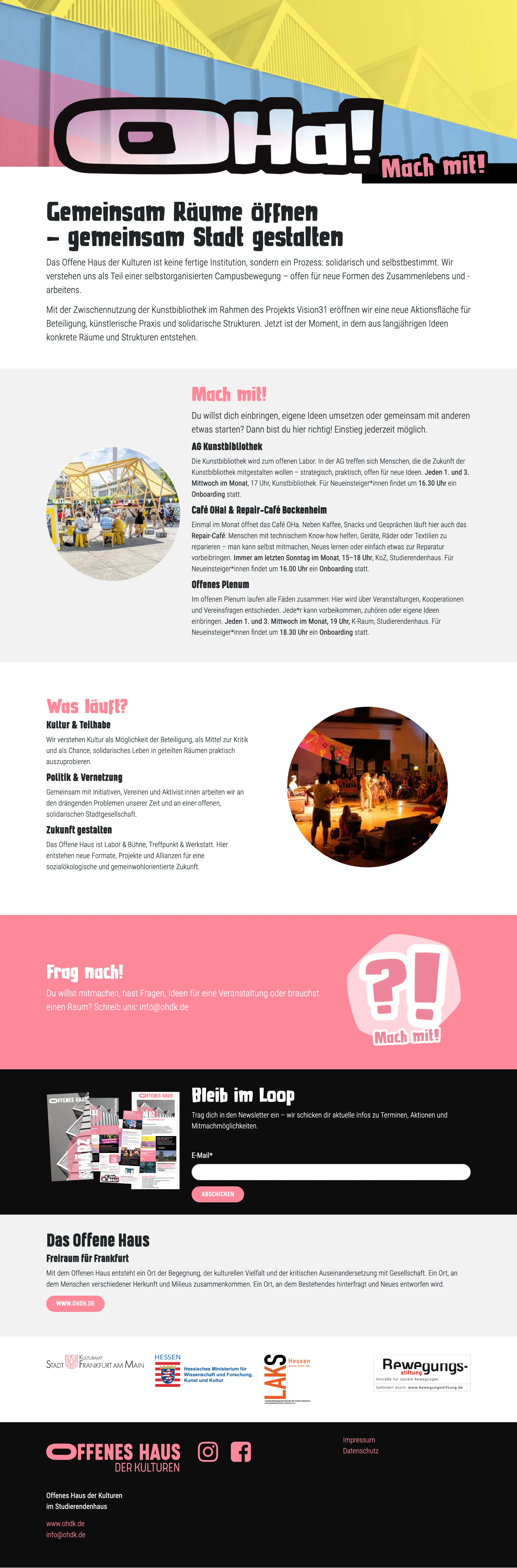 Offenes Haus: Kampagne OHa! Website Startseite Desktop